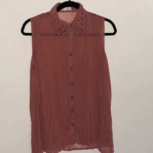 Sheer mauve top studded collar